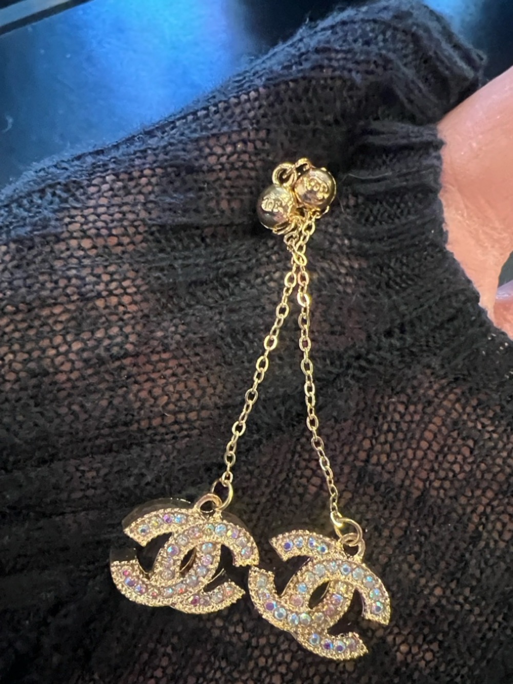 CHANEL Gold Double-C Drop Earrings with Multicolor Crystals - Picture 5 of 15